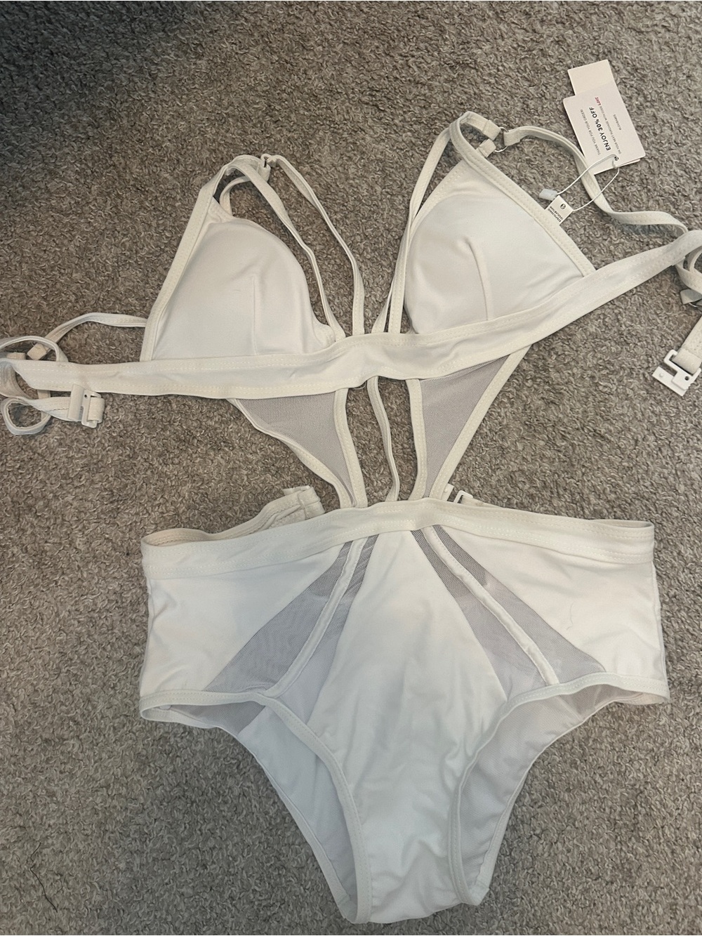 LoveSwim White Mesh-Panel Bandeau One-Piece Swimsuit